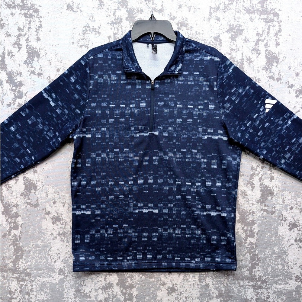Adidas Mens Quarter Zip Pullover Blue Glitch Pixel Pattern Size M